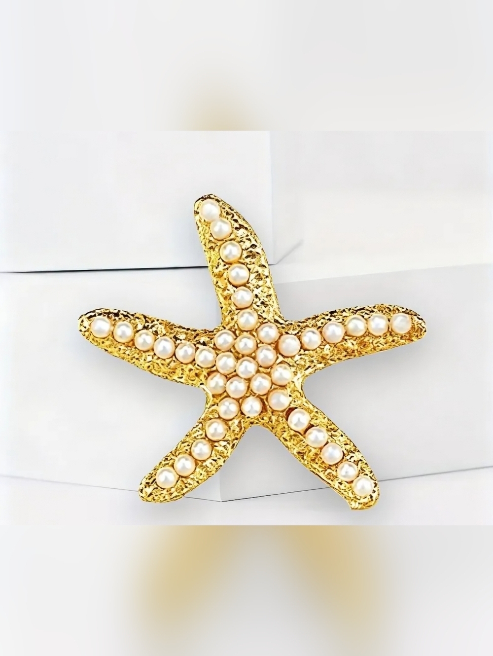 Trendy Gold Starfish Beaded Summer Brooch NIP